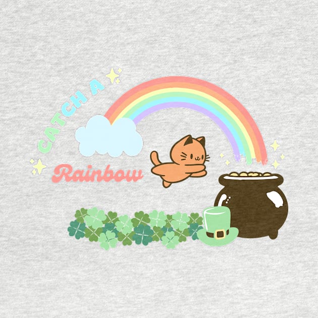 St Patrick's Day Catch a Rainbow Cute Cat by KittenMe Designs